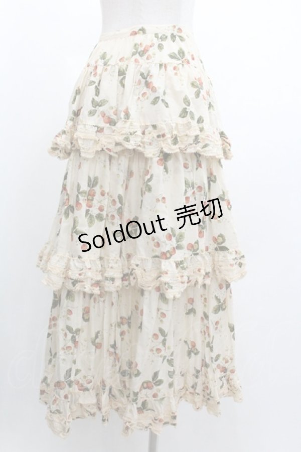 画像2: WONDERFUL WORLD / いちご柄3段フリルスカート  生成り I-26-01-04-060-LO-SK-SA-ZI (2)