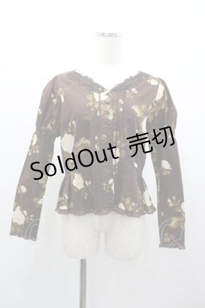 画像: PINK HOUSE / 薔薇柄長袖ブラウス  ブラウン I-26-01-04-007-LO-BL-SA-ZI