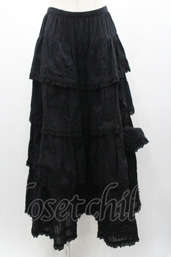 画像1: PINK HOUSE / 4段フリルスカート  黒 I-26-01-04-070-LO-SK-SA-ZI (1)