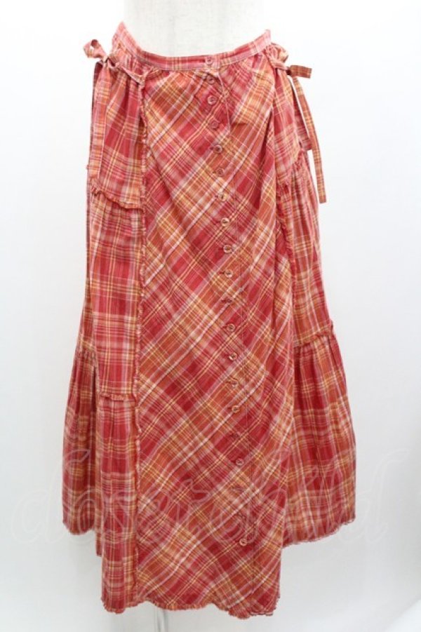 画像1: PINK HOUSE / チェック前開きスカート  赤Ｘオレンジチェック I-26-01-04-071-LO-SK-SA-ZI (1)