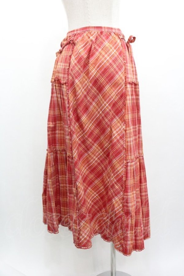 画像2: PINK HOUSE / チェック前開きスカート  赤Ｘオレンジチェック I-26-01-04-071-LO-SK-SA-ZI (2)