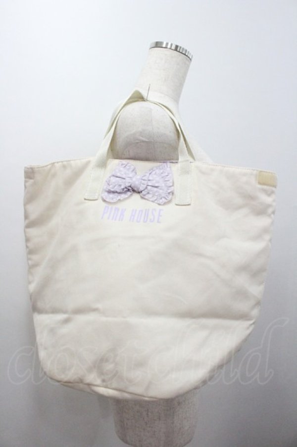 画像1: PINK HOUSE / 内側ドットバケツバッグ  白Ｘラベンダー I-26-01-04-085-LO-BG-SA-ZI (1)