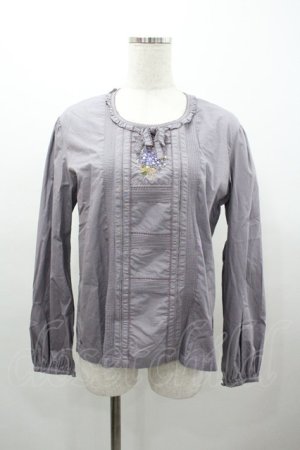 画像: PINK HOUSE / すみれブーケ刺繍リボンブラウス  ラベンダー I-26-01-04-010-LO-BL-SA-ZI