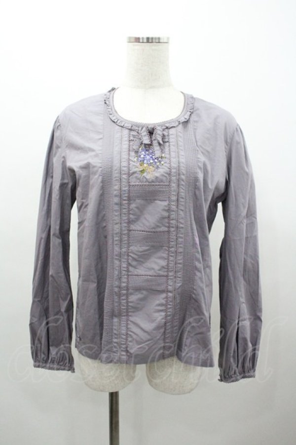 画像1: PINK HOUSE / すみれブーケ刺繍リボンブラウス  ラベンダー I-26-01-04-010-LO-BL-SA-ZI (1)