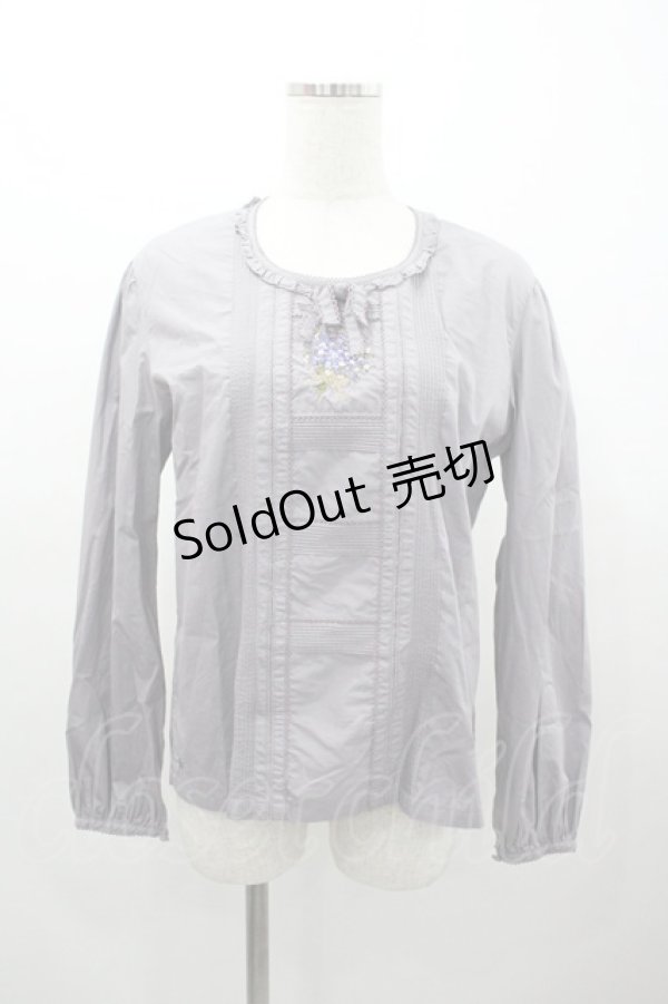 画像1: PINK HOUSE / すみれブーケ刺繍リボンブラウス  ラベンダー I-26-01-04-010-LO-BL-SA-ZI (1)