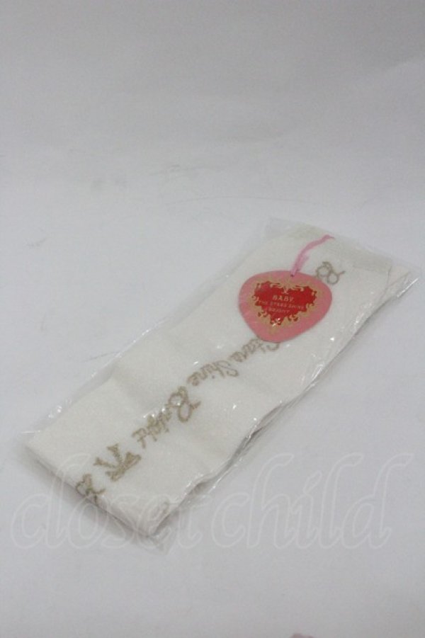 画像1: BABY,THE STARS SHINE BRIGHT / キラキラBABYロゴオーバーニーソックス  白Ｘゴールド I-26-01-04-115-BA-ZA-SA-ZI (1)