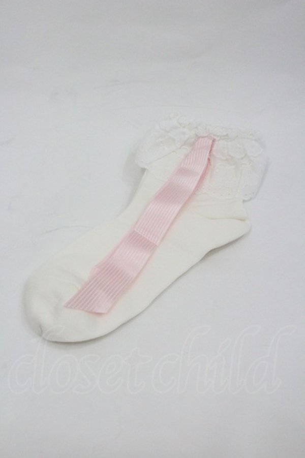 画像1: BABY,THE STARS SHINE BRIGHT / Sweet Cherriesクルーソックス  白Ｘピンク I-26-01-04-117-BA-ZA-SA-ZI (1)