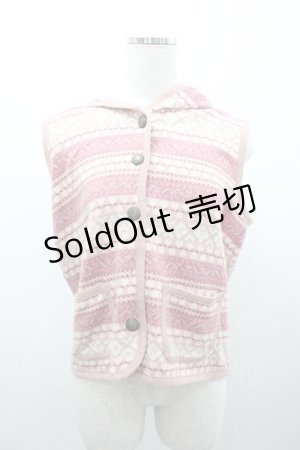 画像: PINK HOUSE / 総柄ボーダー風デザインフードベスト M ピンクＸ白 I-26-01-04-013-LO-TO-SA-ZI