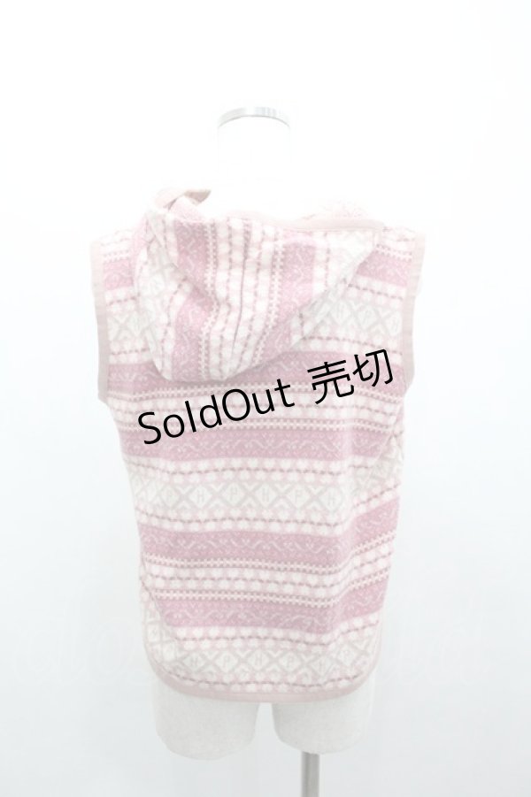 画像3: PINK HOUSE / 総柄ボーダー風デザインフードベスト M ピンクＸ白 I-26-01-04-013-LO-TO-SA-ZI (3)