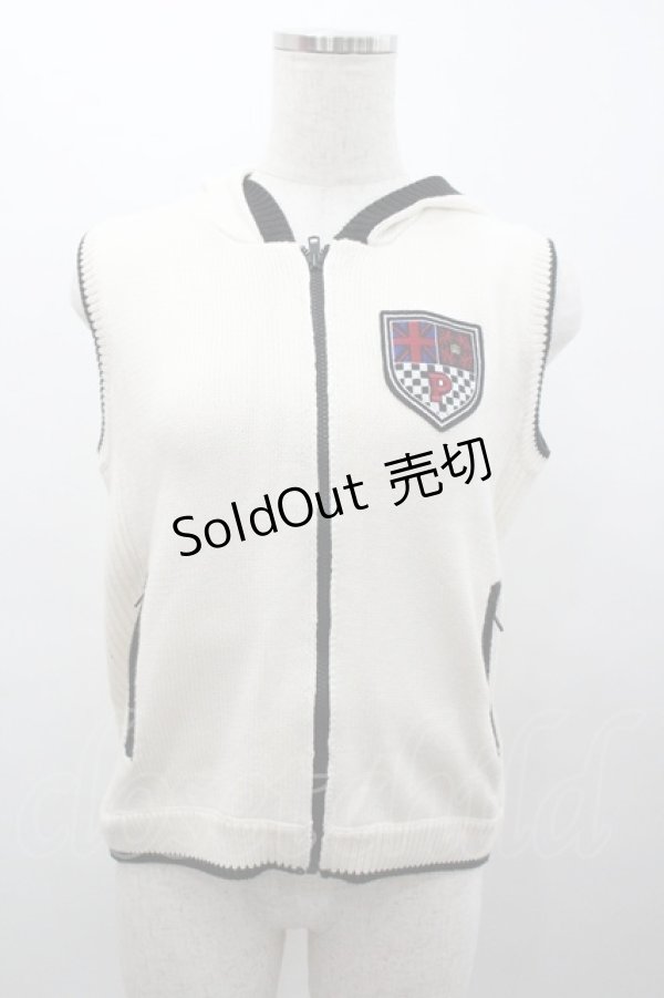 画像1: PINK HOUSE / 胸元ワッペンフードニットベスト  アイボリーＸ黒 I-26-01-04-014-LO-TO-SA-ZI (1)