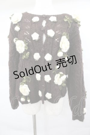 画像: PINK HOUSE / カメリアニットモチーフカーディガン  ブラウンＸ白 I-26-01-04-018-LO-TO-SA-ZI