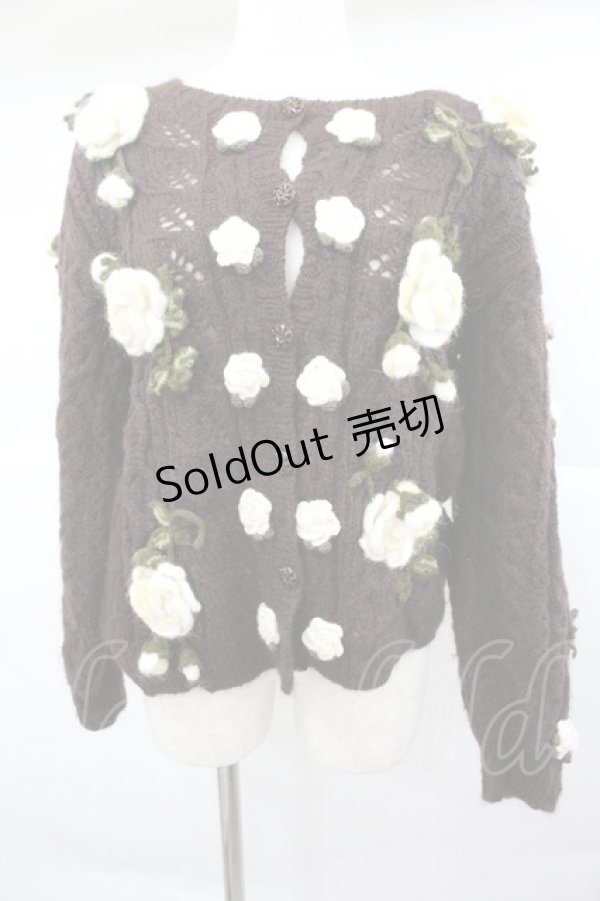 画像1: PINK HOUSE / カメリアニットモチーフカーディガン  ブラウンＸ白 I-26-01-04-018-LO-TO-SA-ZI (1)