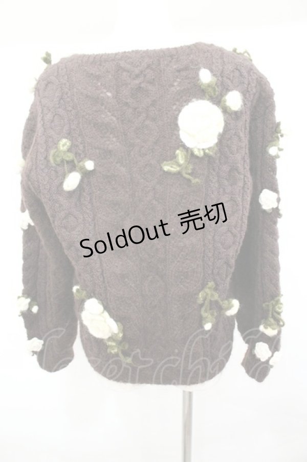 画像2: PINK HOUSE / カメリアニットモチーフカーディガン  ブラウンＸ白 I-26-01-04-018-LO-TO-SA-ZI (2)