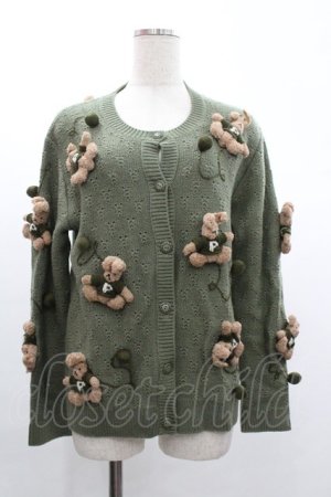 画像: PINK HOUSE / セーターうさぎモチーフニットカーディガン  カーキ I-26-01-04-021-LO-CO-SA-ZI