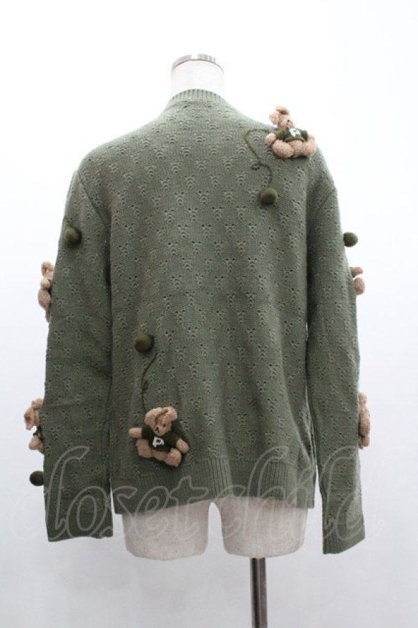 画像2: PINK HOUSE / セーターうさぎモチーフニットカーディガン  カーキ I-26-01-04-021-LO-CO-SA-ZI (2)