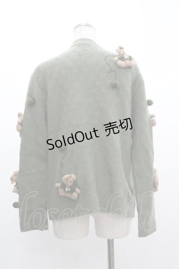 画像2: PINK HOUSE / セーターうさぎモチーフニットカーディガン  カーキ I-26-01-04-021-LO-CO-SA-ZI (2)