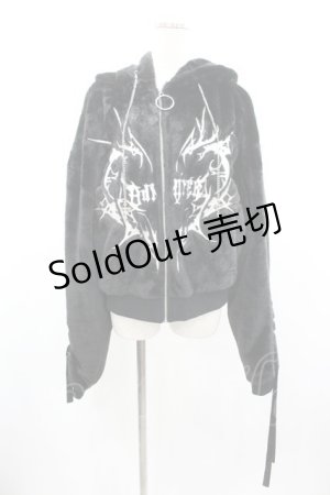 画像: Amilige / ネコ耳ハートロゴ刺繍ZIPショートファーコート  黒 I-26-01-04-024-PU-JA-SA-ZI