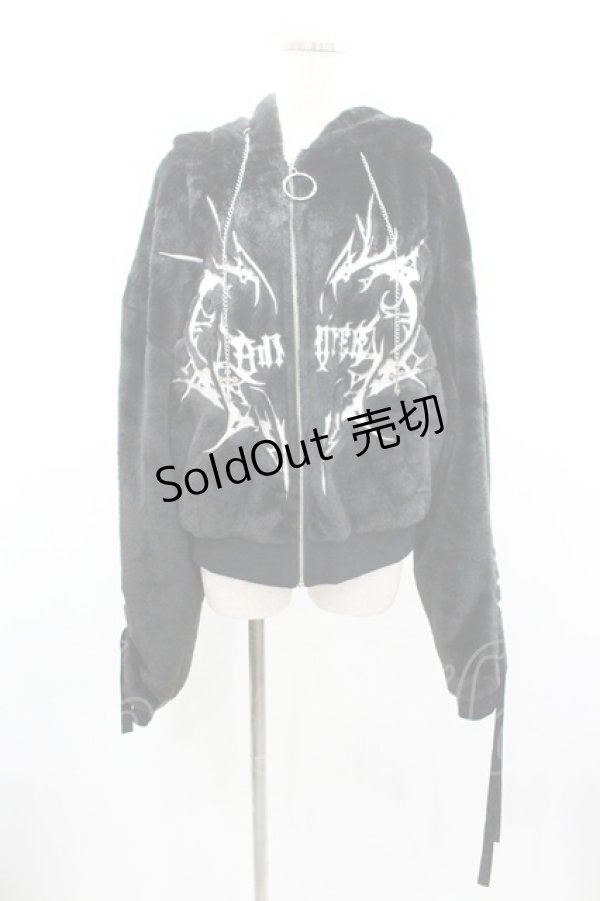 画像1: Amilige / ネコ耳ハートロゴ刺繍ZIPショートファーコート  黒 I-26-01-04-024-PU-JA-SA-ZI (1)