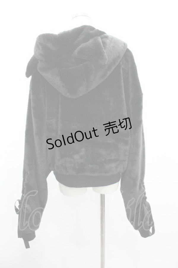 画像2: Amilige / ネコ耳ハートロゴ刺繍ZIPショートファーコート  黒 I-26-01-04-024-PU-JA-SA-ZI (2)