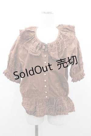 画像: KANEKO ISAO / ピコフリルピンタック襟半袖ブラウス  ブラウン I-26-01-04-004-EL-BL-SA-ZI