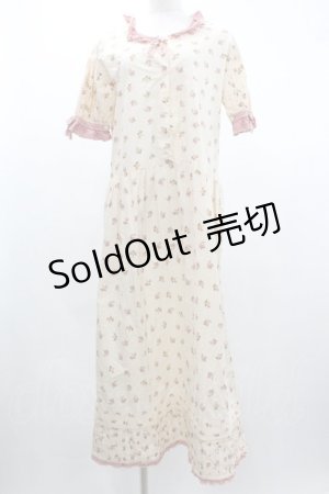 画像: WONDERFUL WORLD / 薔薇柄ウエスト切替半袖ワンピース  アイボリーＸ赤チェック I-26-01-04-036-LO-OP-SA-ZI