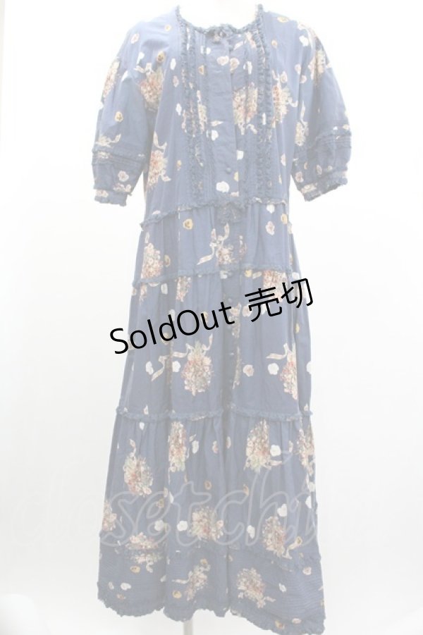 画像1: PINK HOUSE / パンジーブーケ柄ワンピース  青 I-26-01-04-039-LO-OP-SA-ZI (1)