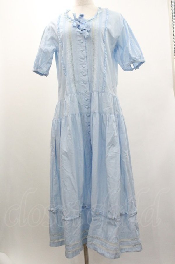 画像1: PINK HOUSE / フロントピンタックレース半袖ワンピース  サックス I-26-01-04-044-LO-OP-SA-ZI (1)