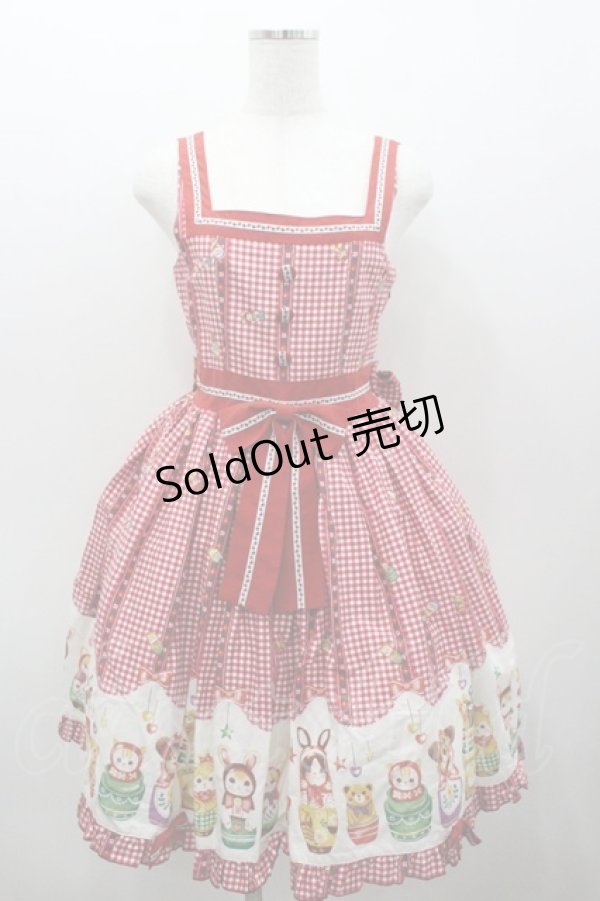 画像1: metamorphose / Nostalgic Matryoshka Doll切替ジャンパースカート  赤 I-26-01-06-046-ME-OP-SA-ZI (1)