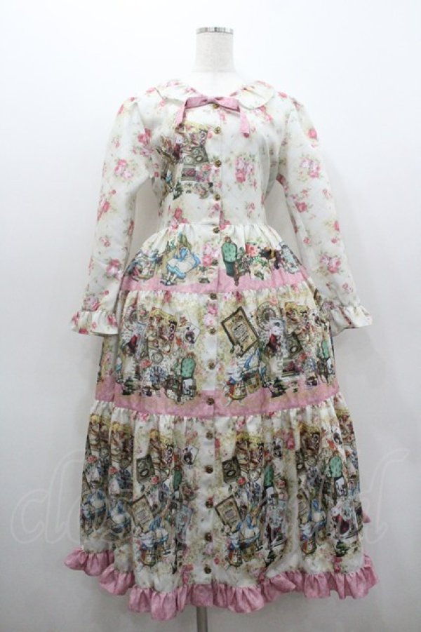 画像1: ANGELIQUE ROSA / 不思議の国のアリス柄ワンピース  白Ｘピンク I-26-01-06-048-LO-OP-SA-ZI (1)