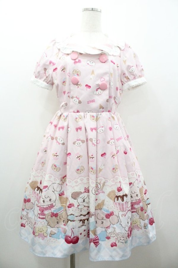 画像1: axes femme kawaii / mikko illustration × axes femme KAWAII ダイナーカフェワンピース  ピンク I-26-01-06-067-AX-OP-SA-ZI (1)