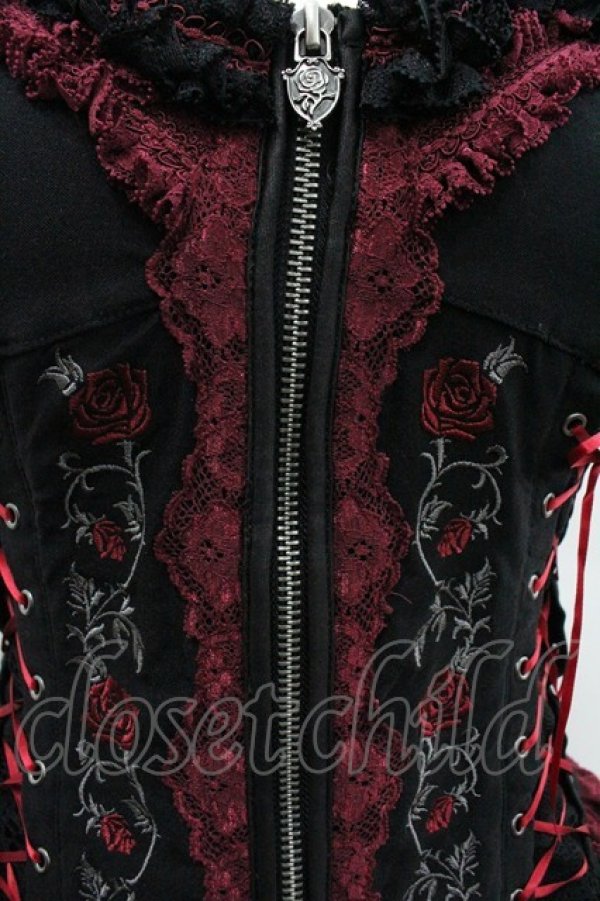 画像3: OZZ ANGELO / 薔薇刺繍サイド編み上げコルセットキャミワンピース  黒Ｘ赤 I-26-01-06-074-OO-OP-SA-ZI (3)