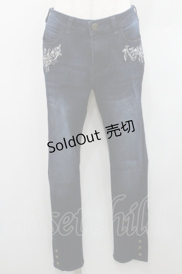 画像1: axes femme / 鳥かご刺繍デニムパギンス L インディゴ I-26-01-06-087-AX-PA-TE-ZI (1)