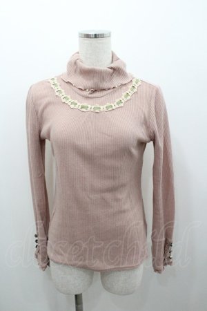 画像: axes femme / はしごレースリブタートルニットソー M ピンク I-26-01-06-011-AX-TO-TE-ZI