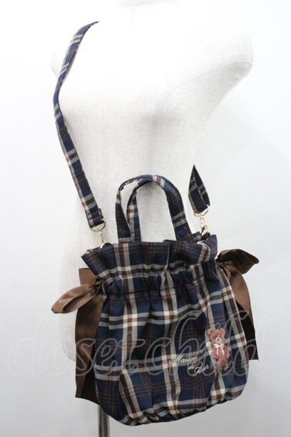 画像1: Maison de FLEUR / ベア刺繍ギャザー2WAYトートバッグ  黒Ｘブラウン I-26-01-06-103-LO-BG-SA-ZI (1)