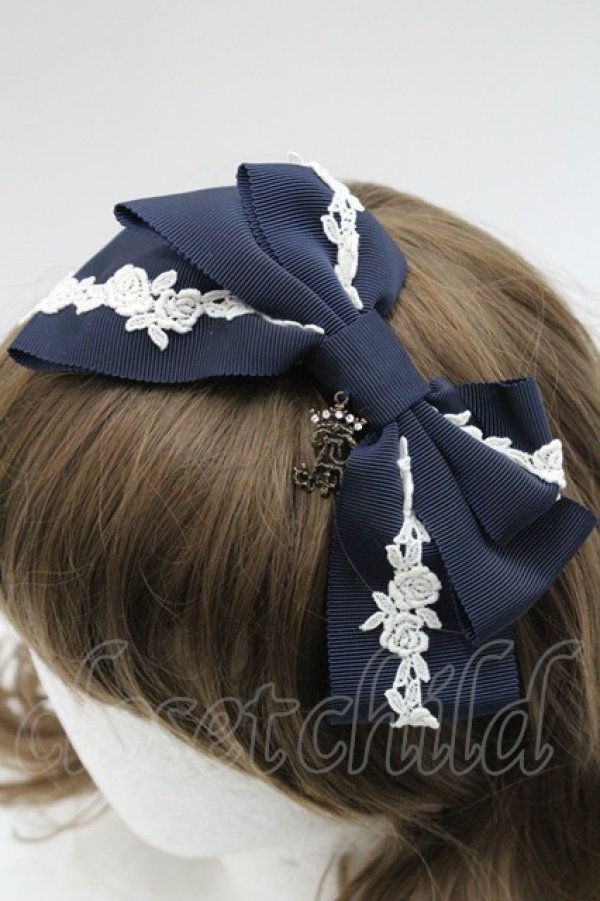 画像3: ALICE and the PIRATES / A/Pローズレースのグログランリボンカチューシャ  ネイビーＸ白 I-26-01-06-114-PA-AC-SA-ZI (3)