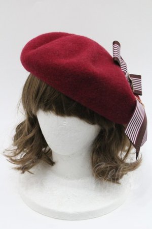 画像: Amavel / ストライプリボン付きベレー  ボルドー I-26-01-06-118-CA-AC-SA-ZI