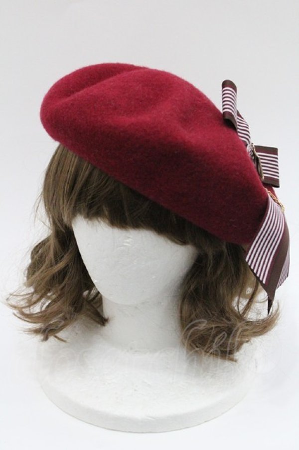 画像1: Amavel / ストライプリボン付きベレー  ボルドー I-26-01-06-118-CA-AC-SA-ZI (1)