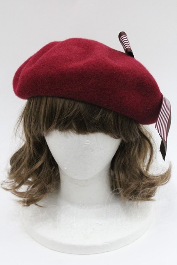 画像2: Amavel / ストライプリボン付きベレー  ボルドー I-26-01-06-118-CA-AC-SA-ZI (2)
