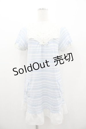 画像: axes femme / モチーフレース使いボーダーサマーニット M サックス×白 I-26-01-06-003-AX-TO-TE-ZI