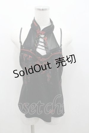 画像: Ozz oneste / チャイナデザインボレロ&キャミセット  黒Ｘ赤 I-26-01-06-025-OO-TO-SA-ZI