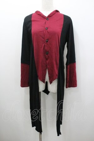 画像: ALGONQUINS / 2カラーフードロングカーディガン  黒Ｘ赤 I-26-01-06-027-AL-TO-SA-ZI