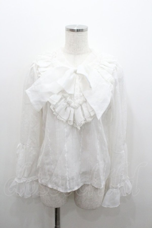 画像1: MR corset / ハイネックリボンフリルブラウス  白 I-26-01-06-034-PU-BL-SA-ZI (1)