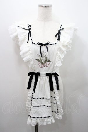 画像: Hoshibako Works / ベルスーズすずらん刺繍エプロン  白Ｘ黒 I-26-01-08-001-LO-OP-SA-ZI