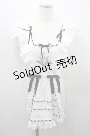 画像: Hoshibako Works / ベルスーズすずらん刺繍エプロン  白Ｘ黒 I-26-01-08-001-LO-OP-SA-ZI