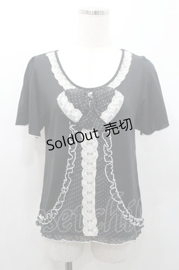 画像1: axes femme / ドットシフォン切替Tシャツ M 黒 I-26-01-08-030-AX-TS-TE-ZI (1)