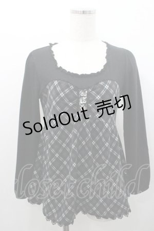 画像: axes femme / チェック切替トップス M 黒 I-26-01-08-032-AX-TO-TE-ZI