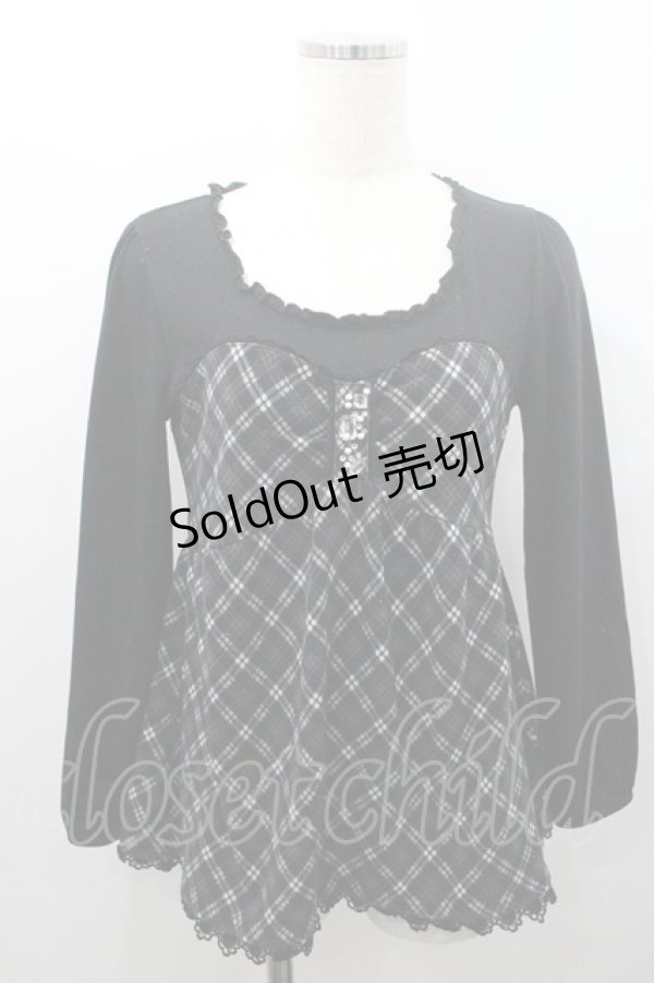 画像1: axes femme / チェック切替トップス M 黒 I-26-01-08-032-AX-TO-TE-ZI (1)