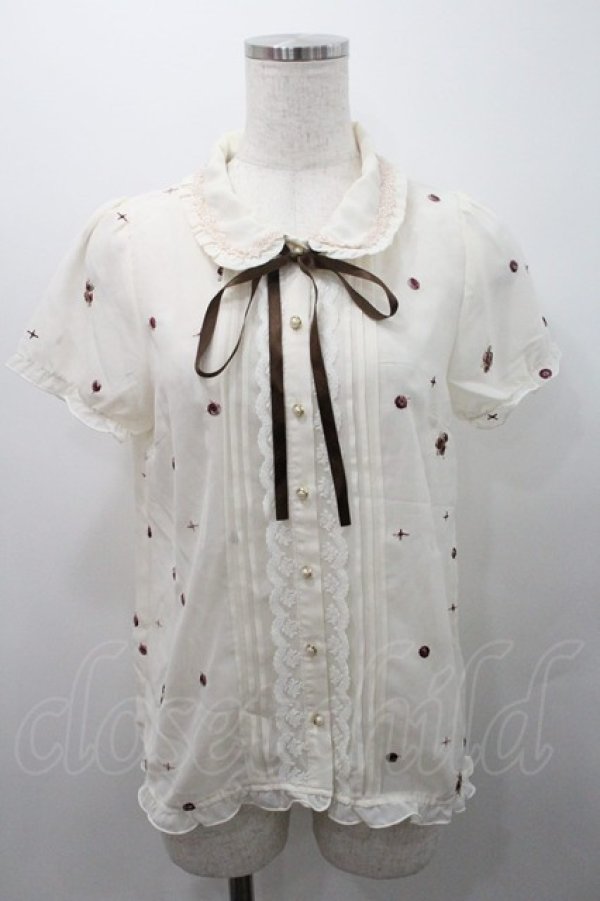 画像1: axes femme kawaii / 薔薇刺繍シフォンブラウス M 生成り I-26-01-08-004-AX-BL-TE-ZI (1)