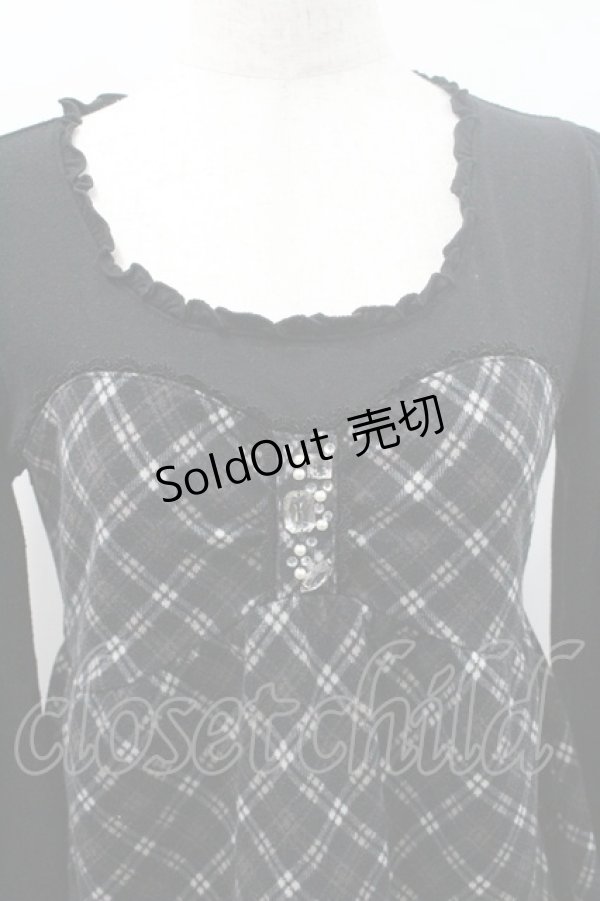 画像3: axes femme / チェック切替トップス M 黒 I-26-01-08-032-AX-TO-TE-ZI (3)