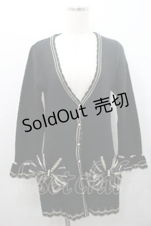 画像: axes femme / シフォンリボン使いロングカーディガン M 黒 I-26-01-08-033-AX-TO-TE-ZI